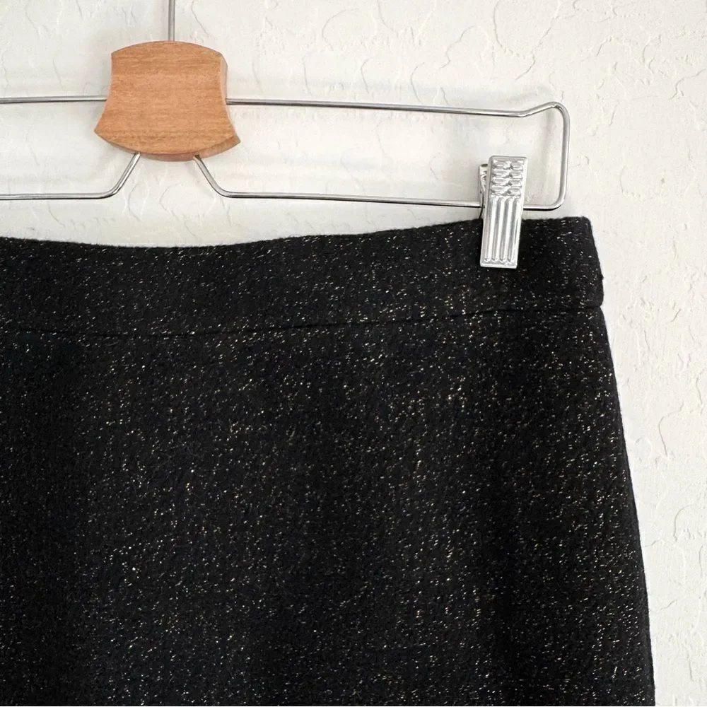 J. CREW No 2 Pencil Skirt in Tinsel Tweed Wool Black Lurex w/ Gold K3053